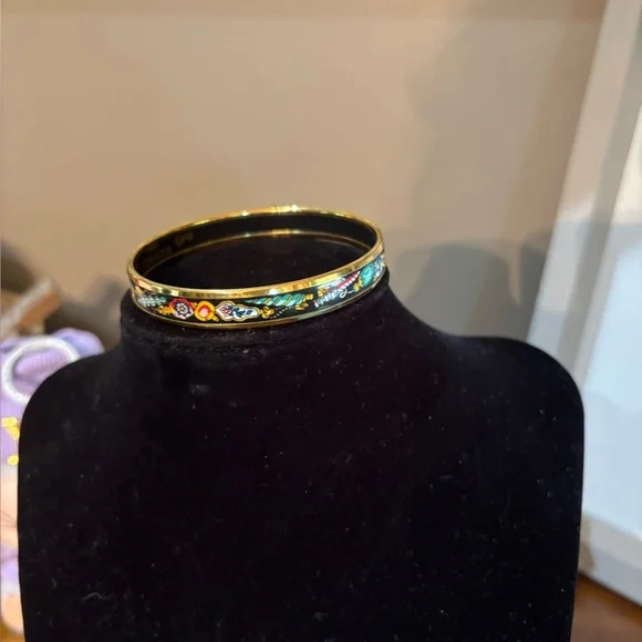 HERMES multi colored enamel bangle Bracelet with 18kt gold plated trim - Picture 5 of 8